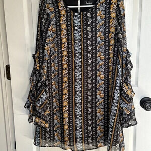 Lulu's shift dress, XS, mini, floral/ruffle, long sleeve, feminine, flowy